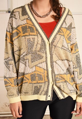 90'S RETRO JAZZY FESTIVAL GARM KNIT CARDIGAN