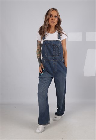 VINTAGE OLD NAVY DENIM DUNGAREES WIDE UK 12 M (E2D)