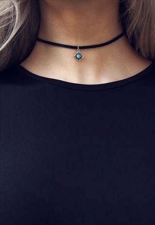 KYLA BLUE OPAL STERLING SILVER PENDANT LEATHER CHOKER