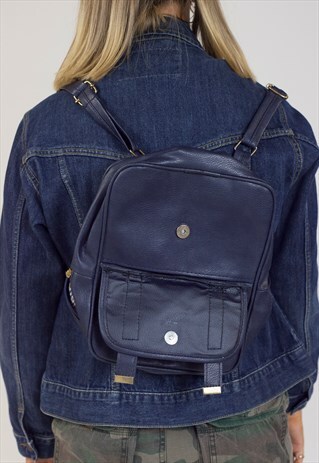 VINTAGE NAVY BLUE LEATHER BACKPACK