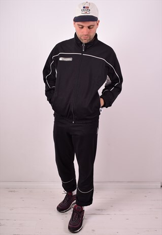 DIADORA MENS VINTAGE FULL TRACKSUIT MEDIUM BLACK 90S