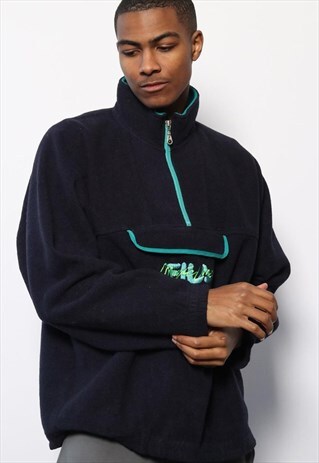 VINTAGE FILA MAGICLINE LOGO 1/4 ZIP FLEECE NAVY BLUE