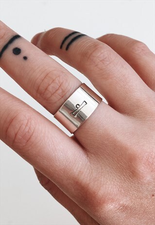 STERLING SILVER CHUNKY BAND RING WITH LIBRA STAR SIGN