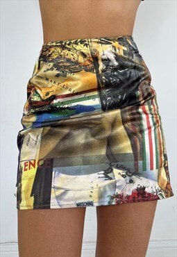 Vintage Moschino Renaissance Skirt 90s Graphic Print Rare 