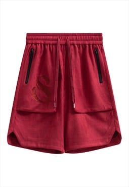 Retro basketball board shorts premium skater pants in red