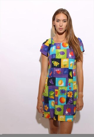 VINTAGE 1980'S 80'S OVERSIZE BLACK DRESS BOXY YELLOW L-XL
