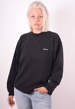 REEBOK WOMENS VINTAGE SWEATSHIRT JUMPER MEDIUM BLACK 90S