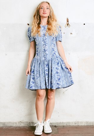 VINTAGE 90S BLUE FLORAL MIDI DRESS