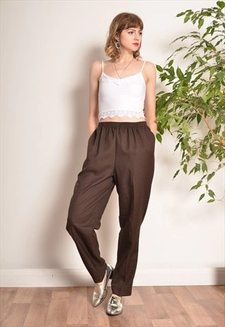Vintage 90s Elasticated Waist Trousers in Brown | Style of the Salvaged