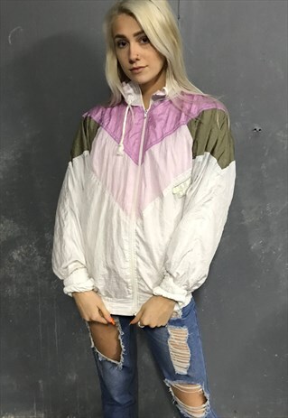 VINTAGE SHELL SUIT BOMBER JACKET RAVE RETRO M 10 12 80S