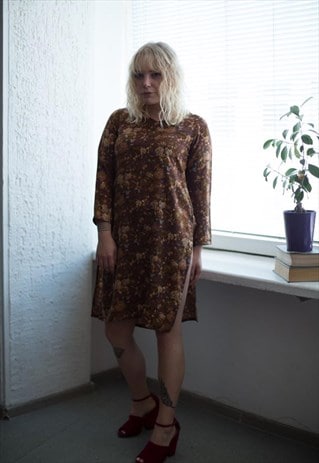 VINTAGE 90'S BROWN FLOWER PATTERNED TUNIC
