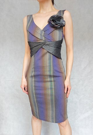 Vintage Y2K Striped Gray Purple Sleeveless Dress, Small Size
