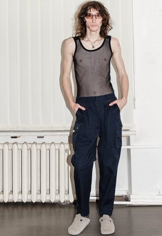 VINTAGE Y2K ICONIC OVERSIZED CARGO TROUSERS IN NAVY BLUE