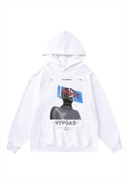 Monster print hoodie cyborg pullover raver top slogan jumper