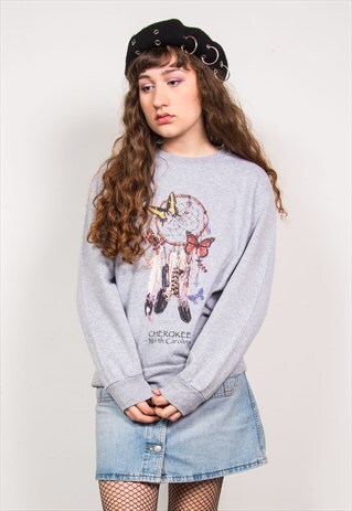 VINTAGE 90'S GREY DREAMCATCHER PRINT SWEATSHIRT