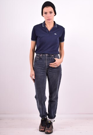 LACOSTE WOMENS VINTAGE POLO SHIRT MEDIUM BLUE 90'S