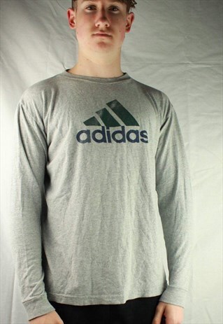 VINTAGE ADIDAS LONGSLEEVE IN GREY WITH PRINTED LOGO