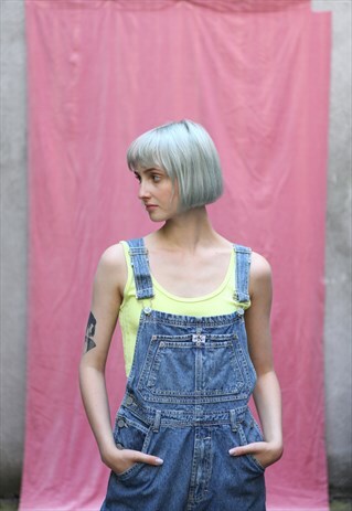 VINTAGE 90'S CALVIN KLEIN DENIM SHORTS DUNGAREES IN BLUE