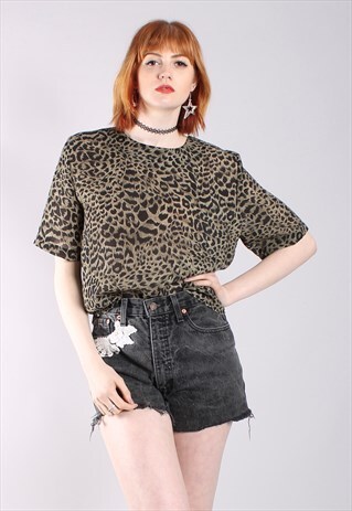 VINTAGE 80S LEOPARD PRINT SHEER LOOSE FIT TOP