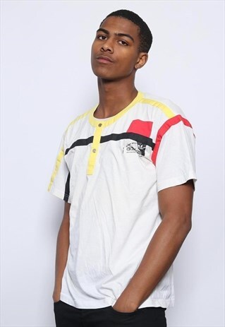 VINTAGE ADIDAS LOGO BUTTON UP T-SHIRT WHITE