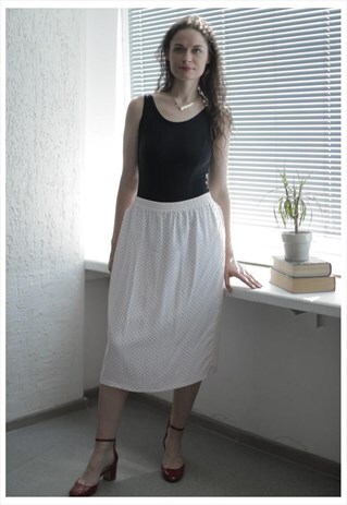 VINTAGE 70'S WHITE POLKA DOT MIDI SKIRT