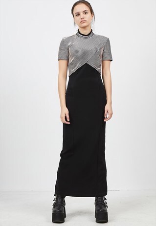 VINTAGE BLACK YESSICA SHORT SLEEVE SKINNY SLIM MAXI DRESS