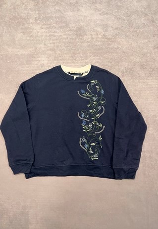 VINTAGE SWEATSHIRT EMBROIDERED FLOWERS PATTERNED JUMPER