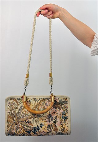 VINTAGE CREAM PATTERNED TAPESTRY SHOULDER BAG