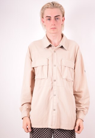 DIADORA MENS VINTAGE CORDUROY SHIRT LARGE BEIGE 90S