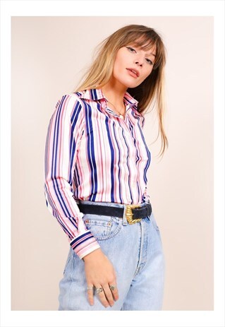 VINTAGE 70S STRIPE PRINT BLOUSE