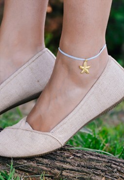 Starfish anklet gold sea star blue cord ankle bracelet gift