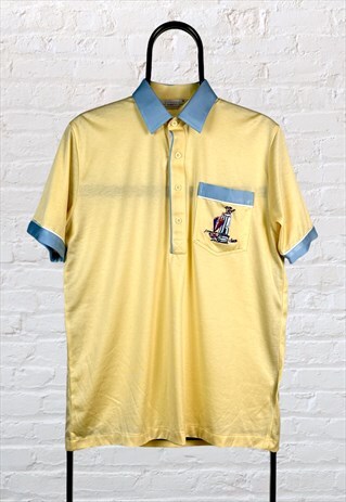 VINTAGE GABICCI GOLF EMBROIDERY POLO SHIRT YELLOW MEDIUM