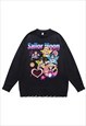 SAILOR MOON SWEATER ANIME JUMPER RIPPED KNITTED TOP IN BEIGE