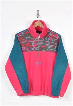 Vintage Fleece 1/4 Zip Retro Pattern Colour Pink Ladies M