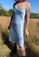 Vintage 90s Baby Blue Satin Detail Cute Summer Slip Dress