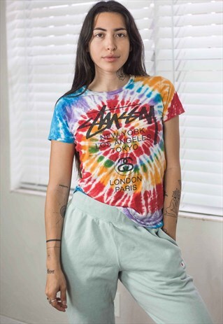 VINTAGE STUSSY T-SHIRT TIE DYE LOGO 90S S 3