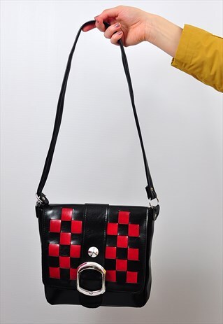 VINTAGE 1970'S RED AND BLACK CHECK MOD BAG