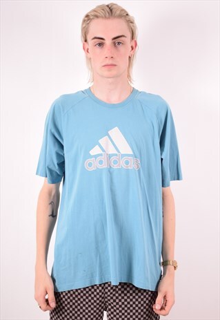 ADIDAS MENS VINTAGE T-SHIRT TOP XL BLUE 90S