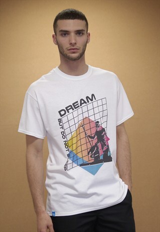 WHITE SHORT SLEEVED T-SHIRT WITH ABSTRACT VAPOURWAVE DESIGN