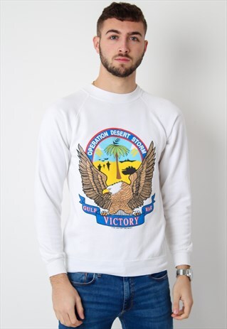 VINTAGE USA EAGLE SWEATSHIRT IN WHITE SMALL