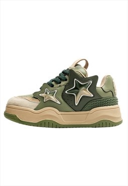 Patchwork sneakers faux leather star applique hightops green