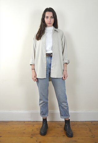 90S VINTAGE CREAM LONG SLEEVE FLANNEL SHIRT