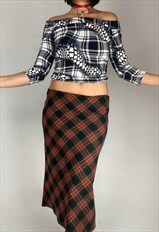 Vintage late 90s Tartan Grunge Midi Skirt