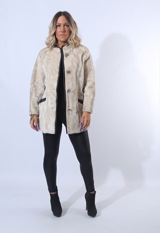 FAUX FUR COAT JACKET SHORT VINTAGE UK 10 (F94M)