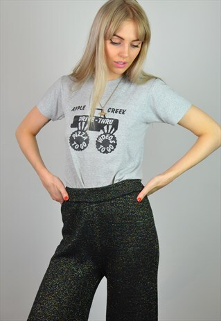 VINTAGE 90S GREY & BLACK PIZZA SLOGAN PRINTED T SHIRT