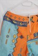 VINTAGE 80S AZTEC PRINTED MINI BEACH SHORTS WITH POCKETS L