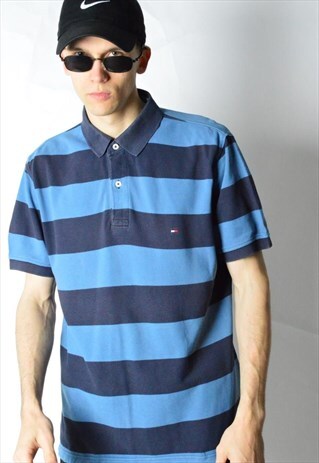 BLUE STRIPED TOMMY HILFIGER SHORT SLEEVE POLO SHIRT