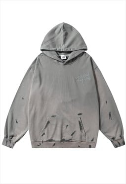Gradient hoodie distressed pullover grunge top in acid grey