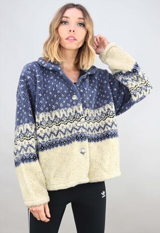 VINTAGE OVERSIZED PATTERNED TEDDY FLEECE