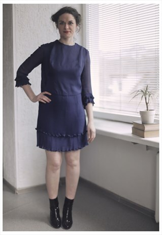 VINTAGE 80'S MINI NAVY PLEATED DETAILS DRESS